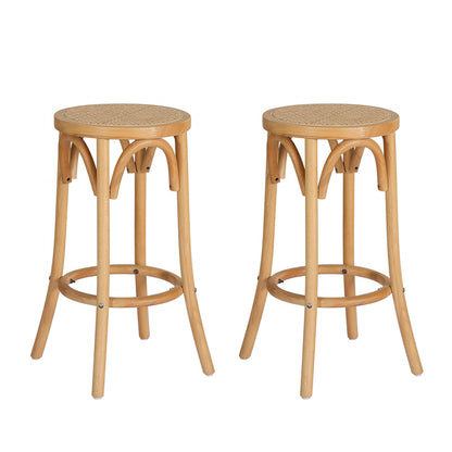 Artiss 2x Bar Stoosl Rattan Seat Wooden-Furniture &gt; Bar Stools &amp; Chairs-PEROZ Accessories