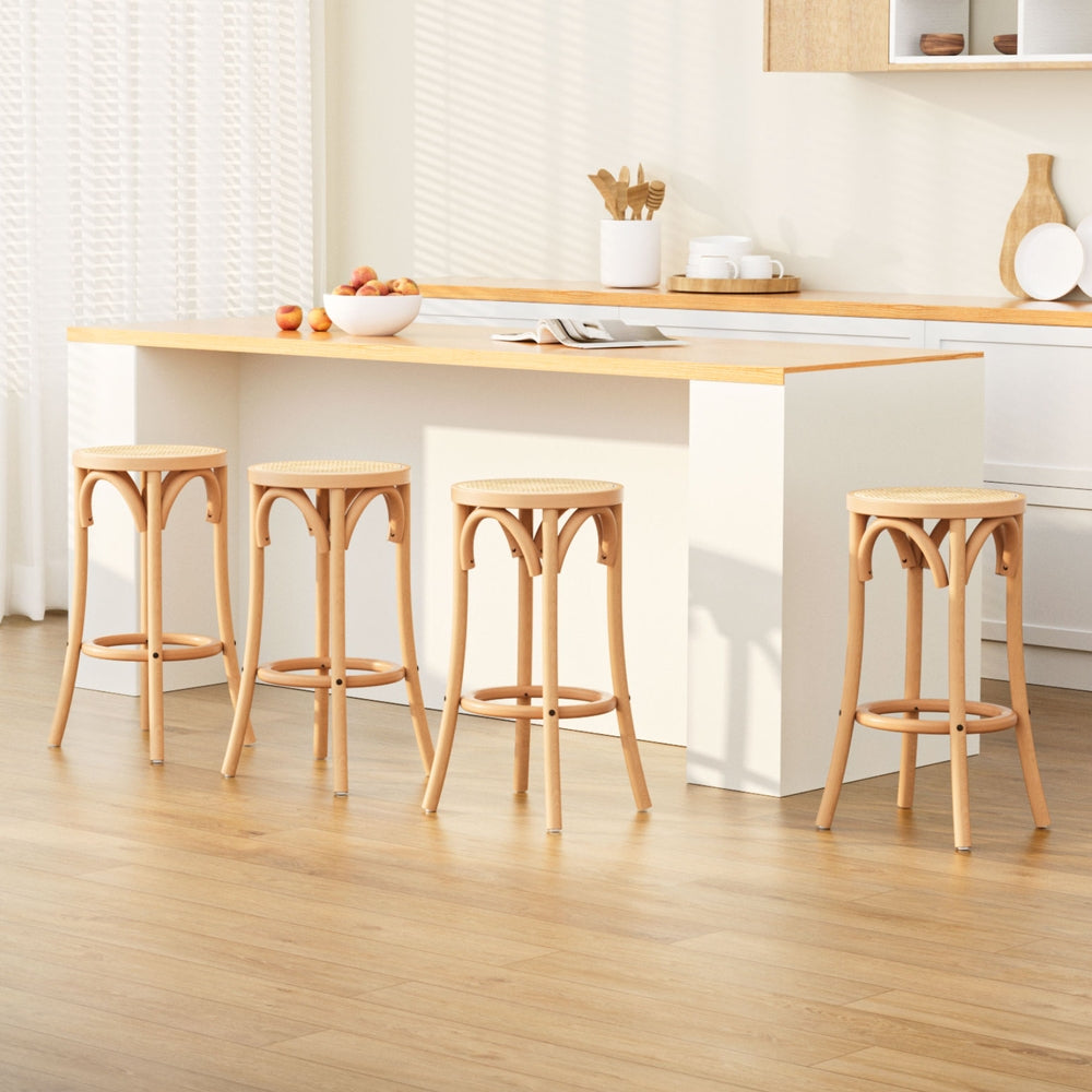 Artiss 4x Bar Stoosl Rattan Seat Wooden-Furniture &gt; Bar Stools &amp; Chairs &gt; Massage Chairs-PEROZ Accessories