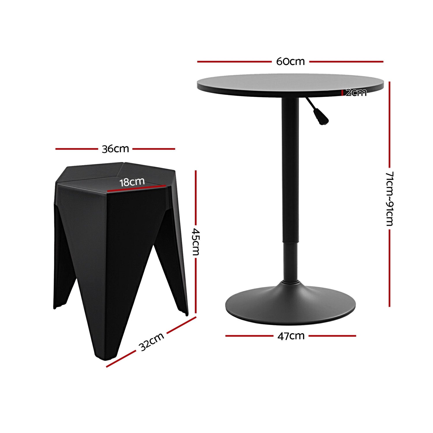 Artiss Bar Stools and Table Set 3PCS Dining Desk Kitchen Chairs Cafe Pub Black