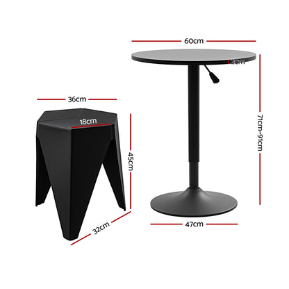 Artiss Bar Stools and Table Set 3PCS Dining Desk Kitchen Chairs Cafe Pub Black