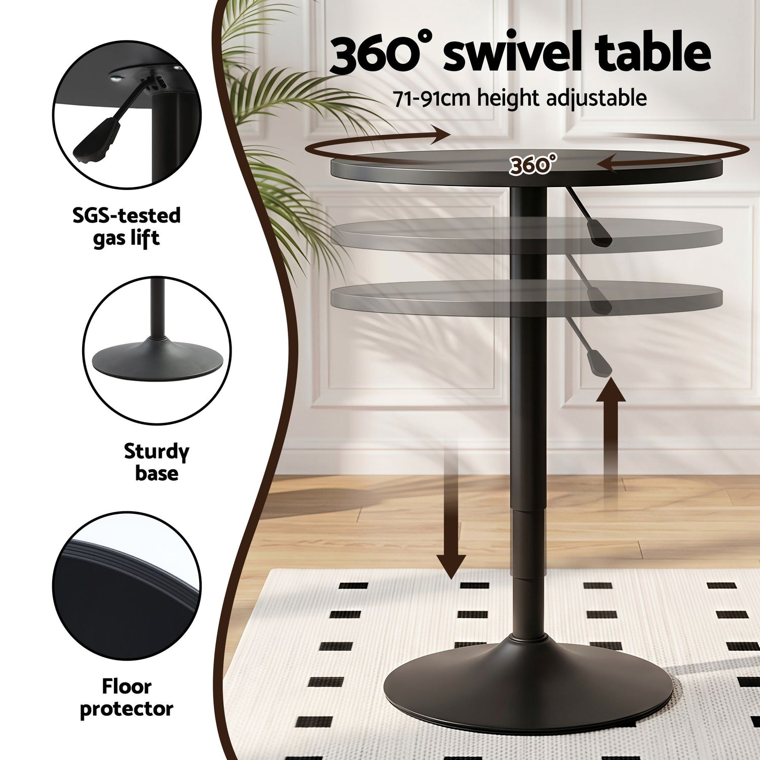 Artiss Bar Stools and Table Set 3PCS Dining Desk Kitchen Chairs Cafe Pub Black
