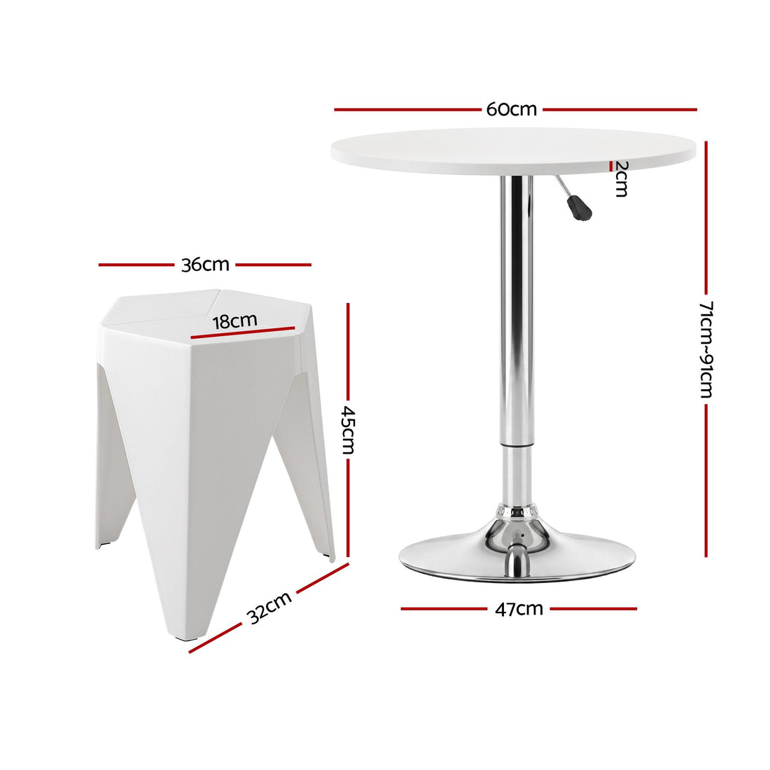 Artiss Bar Stools and Table Set 3PCS Dining Desk Kitchen Chairs Cafe Pub White-Furniture > Bar Stools &amp; Chairs > Table &amp; Bar Stools-PEROZ Accessories