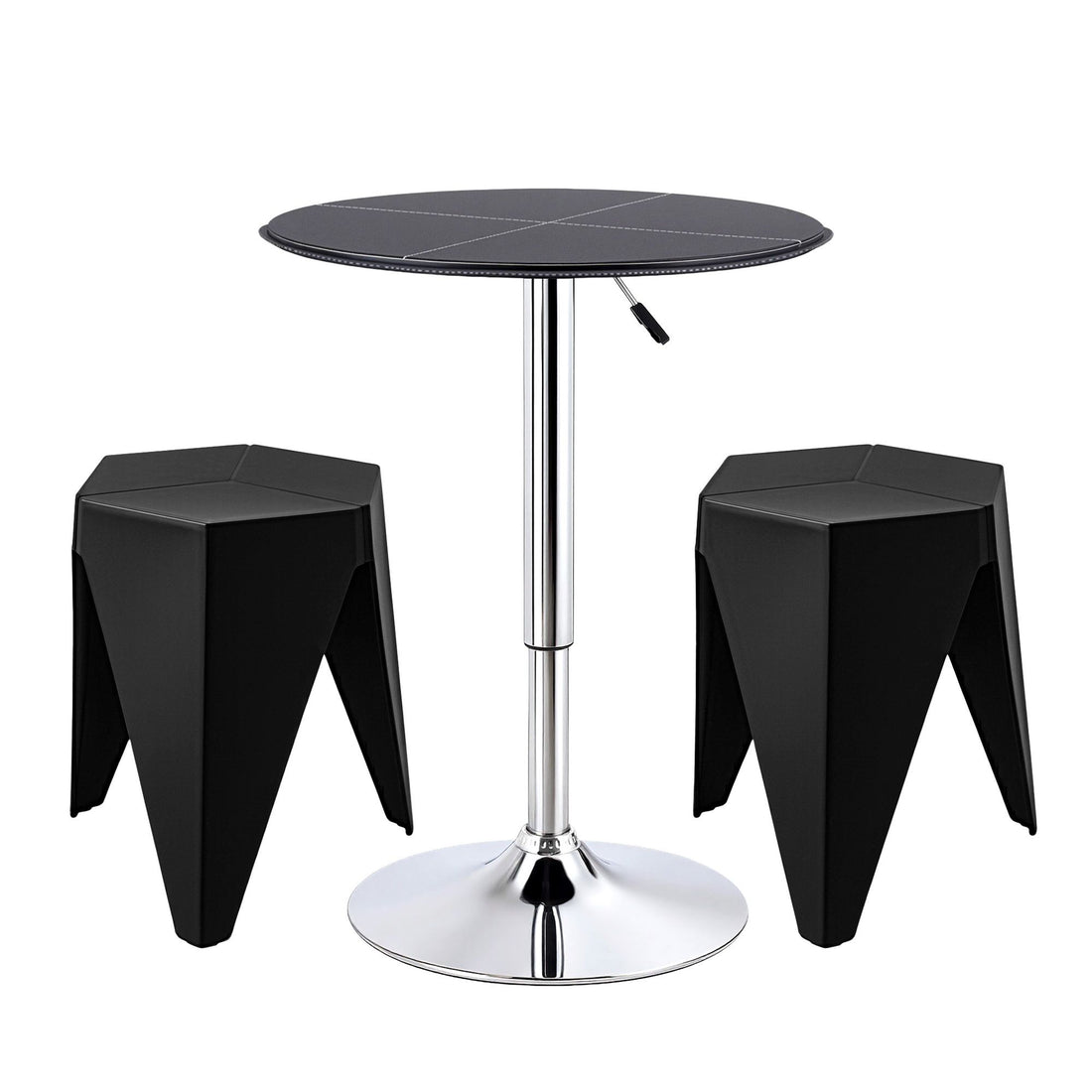 Artiss Bar Stools and Table Set 3PCS Dining Desk Kitchen Chair PVC Leather Black