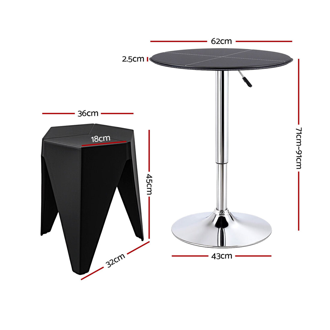 Artiss Bar Stools and Table Set 3PCS Dining Desk Kitchen Chair PVC Leather Black