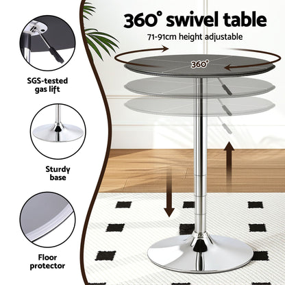 Artiss Bar Stools and Table Set 3PCS Dining Desk Kitchen Chair PVC Leather Black