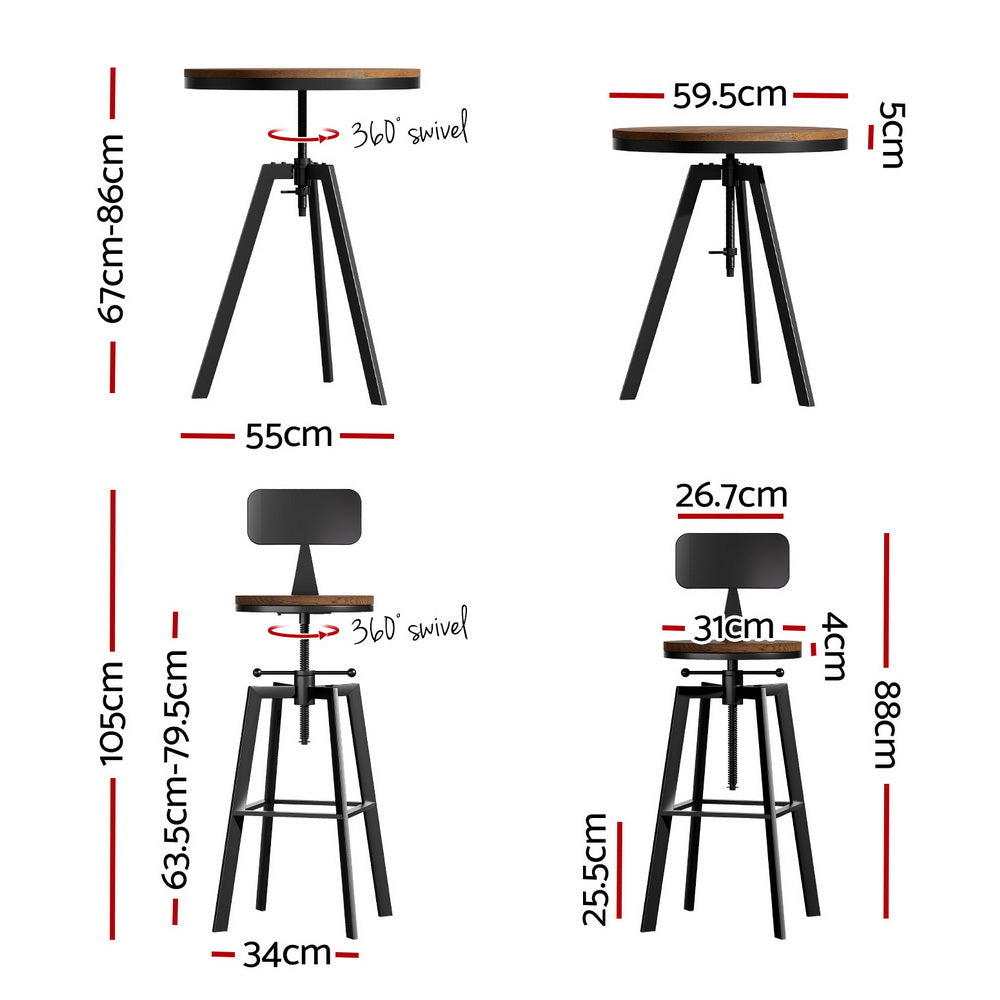 Artiss Bar Table and Stools Set Dining Desk Industrial Kitchen Chairs Cafe Pub-Furniture &gt; Bar Stools &amp; Chairs &gt; Table &amp; Bar Stools-PEROZ Accessories