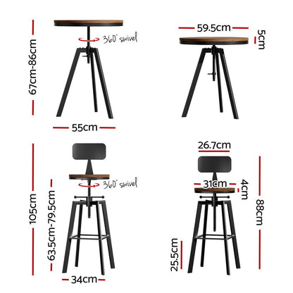 Artiss Bar Table and Stools Set Dining Desk Industrial Kitchen Chairs Cafe Pub-Furniture &gt; Bar Stools &amp; Chairs &gt; Table &amp; Bar Stools-PEROZ Accessories
