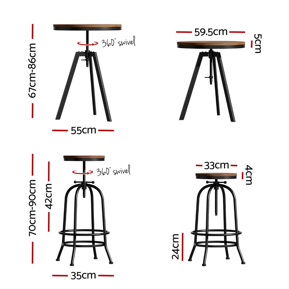 Artiss Bar Table Stools Set Dining Desk Industrial Kitchen Chairs Cafe Pub-Furniture &gt; Bar Stools &amp; Chairs &gt; Table &amp; Bar Stools-PEROZ Accessories