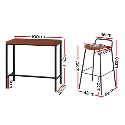 Artiss Bar Table and Stools Set Dining Desk Kitchen Chairs Cafe Pub-Furniture &gt; Bar Stools &amp; Chairs &gt; Table &amp; Bar Stools-PEROZ Accessories