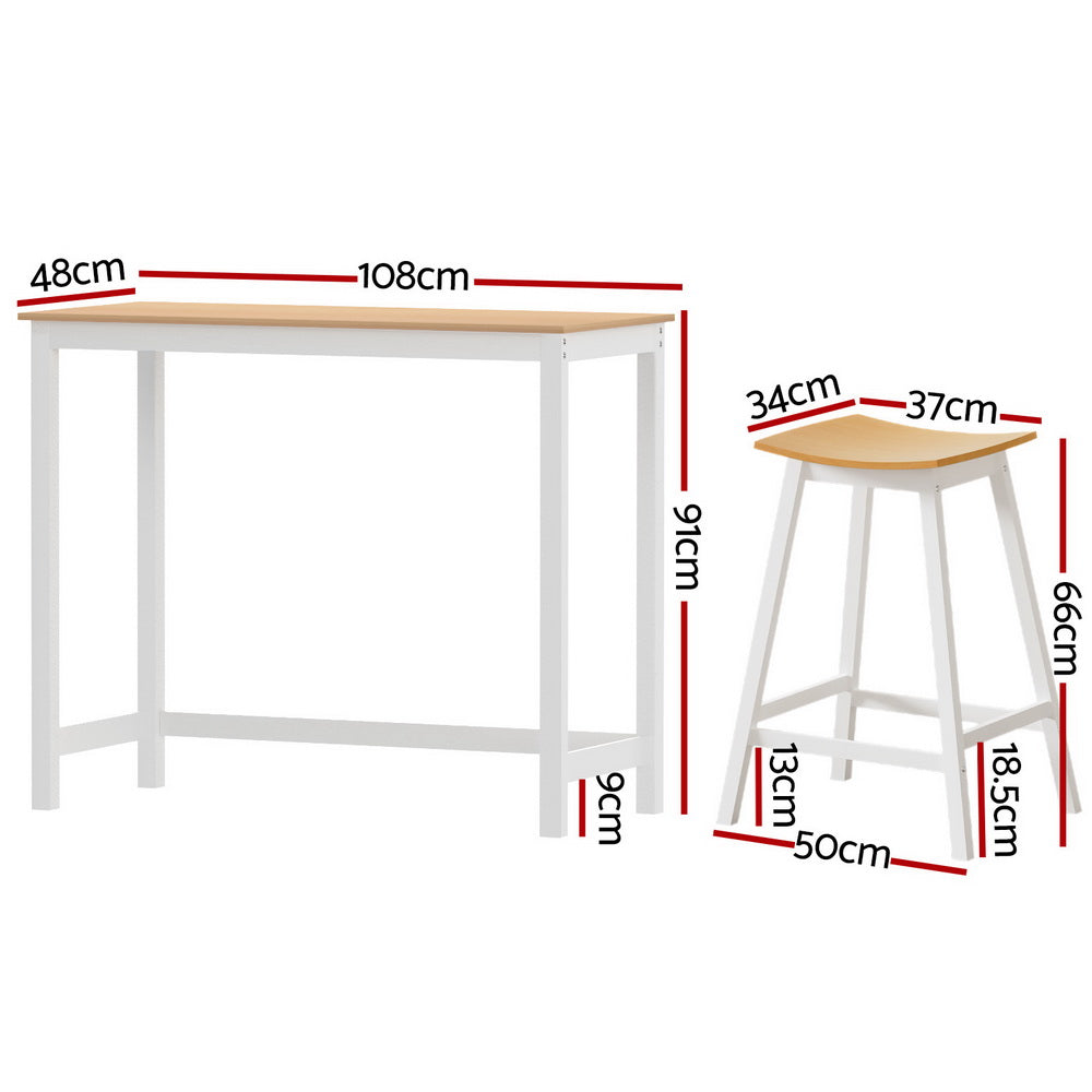 Artiss Bar Table and Stools Set Dining Desk Solid Wood Kitchen Chairs Cafe Pub-Furniture &gt; Bar Stools &amp; Chairs &gt; Table &amp; Bar Stools-PEROZ Accessories