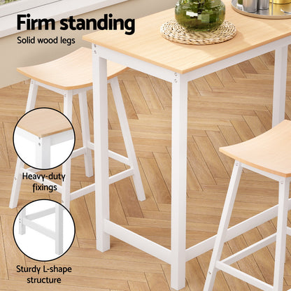Artiss Bar Table and Stools Set Dining Desk Solid Wood Kitchen Chairs Cafe Pub-Furniture &gt; Bar Stools &amp; Chairs &gt; Table &amp; Bar Stools-PEROZ Accessories