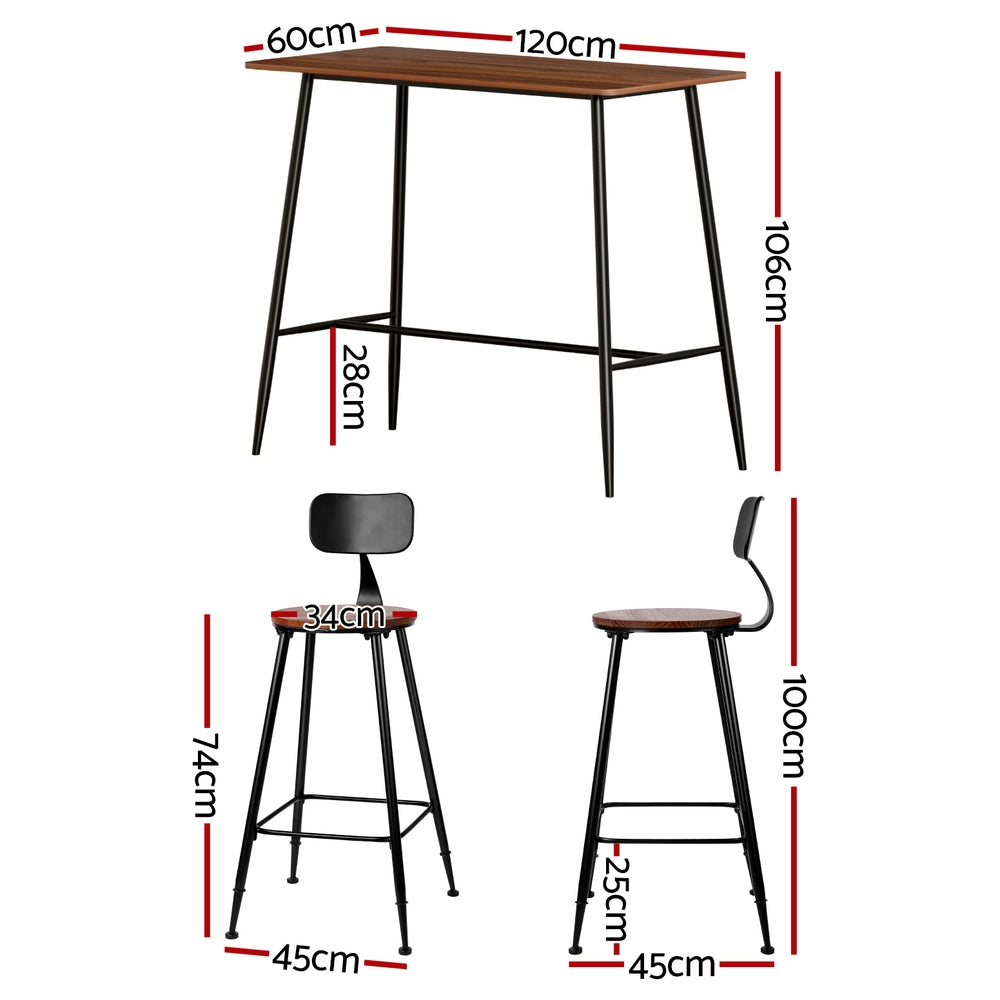 Artiss Bar Table and Stools Set Dining Desk Kitchen Chairs Cafe Pub-Furniture &gt; Bar Stools &amp; Chairs &gt; Table &amp; Bar Stools-PEROZ Accessories