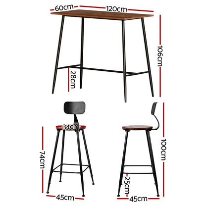 Artiss Bar Table and Stools Set Dining Desk Kitchen Chairs Cafe Pub-Furniture &gt; Bar Stools &amp; Chairs &gt; Table &amp; Bar Stools-PEROZ Accessories