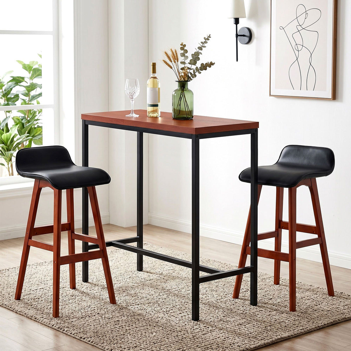 Artiss 3Pcs Bar Table and Stools Set Dining Desk Kitchen Chairs Cafe Pub Wood