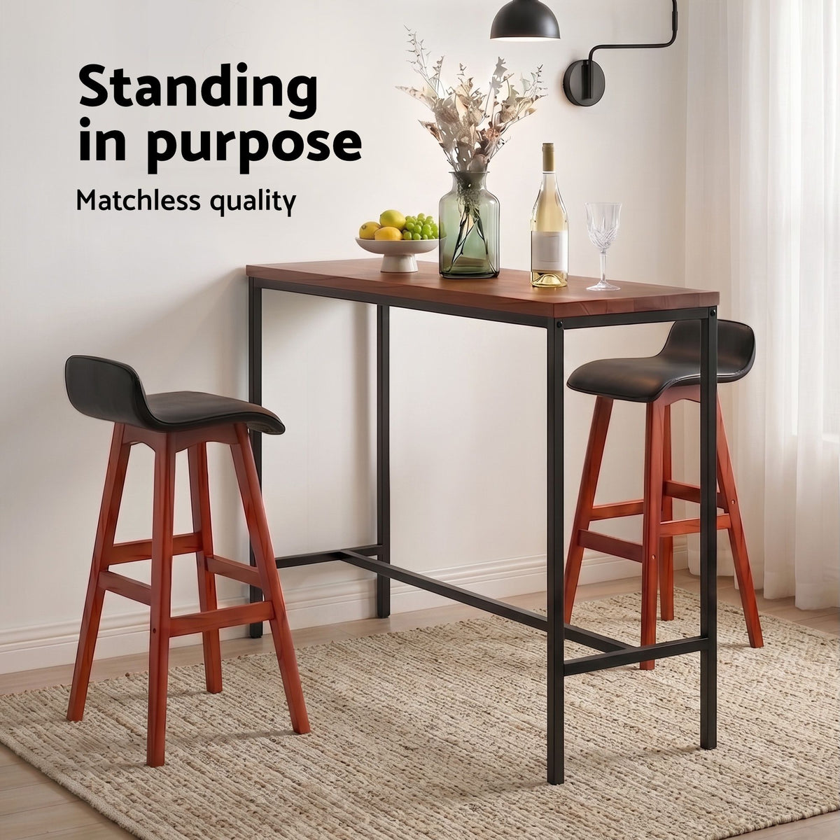 Artiss 3Pcs Bar Table and Stools Set Dining Desk Kitchen Chairs Cafe Pub Wood
