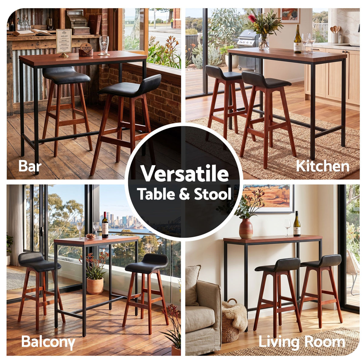 Artiss 3Pcs Bar Table and Stools Set Dining Desk Kitchen Chairs Cafe Pub Wood