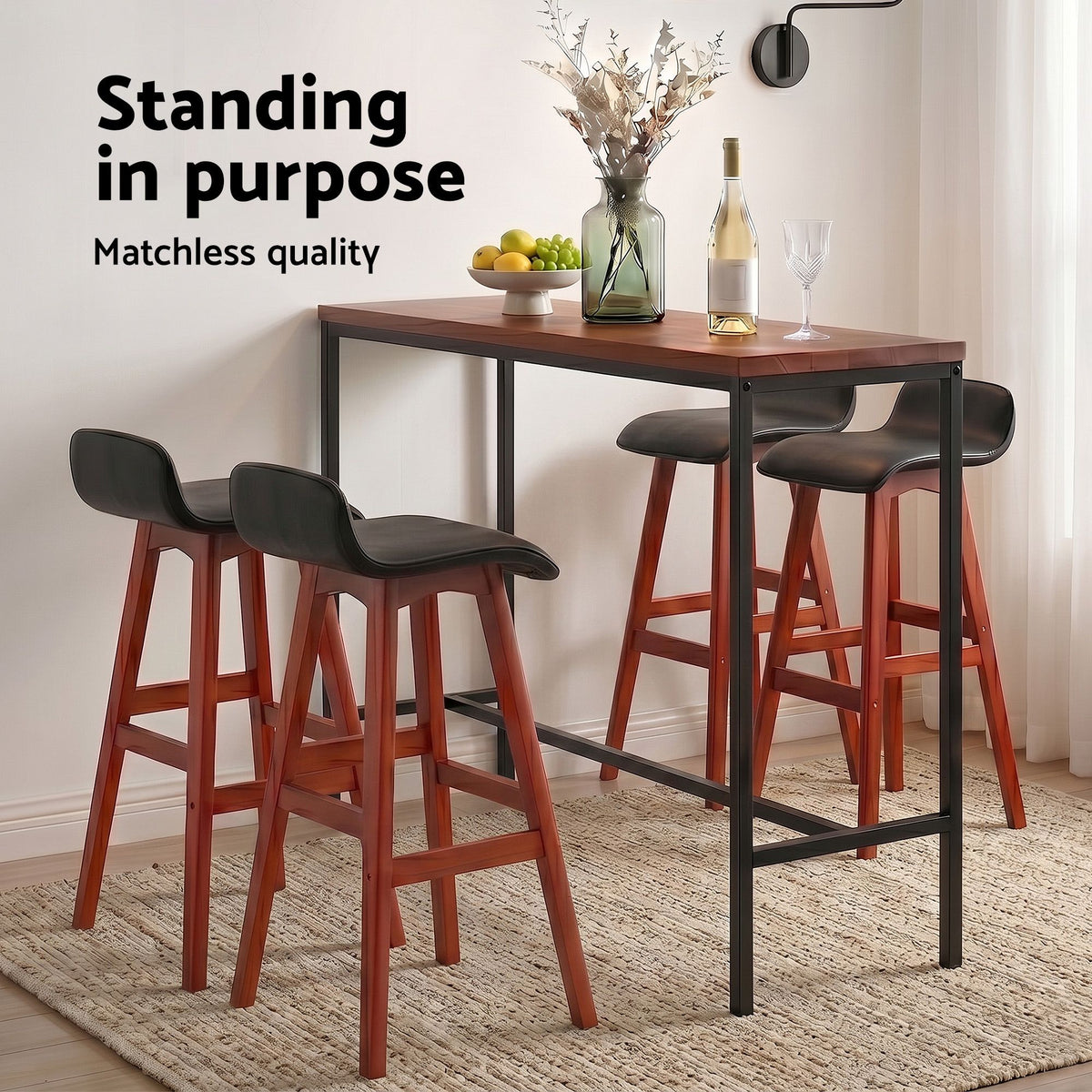 Artiss 5Pcs Bar Table and Stools Set Dining Desk Kitchen Chairs Cafe Pub Wood-Furniture > Dining > Dining Set-PEROZ Accessories