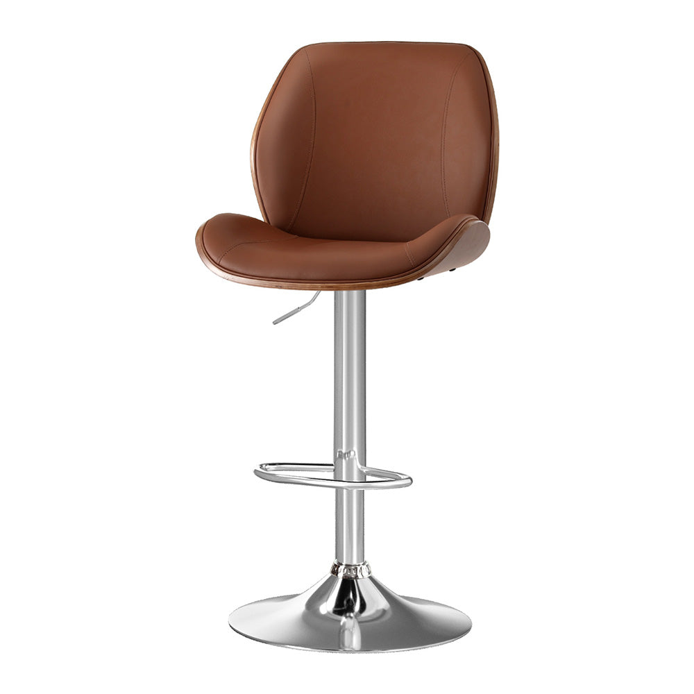 Artiss 1X Bar Stool Bentwood Swivel Adjustable Kitchen Dining Counter Stool Leather Brown-Furniture &gt; Bar Stools &amp; Chairs &gt; Table &amp; Bar Stools-PEROZ Accessories