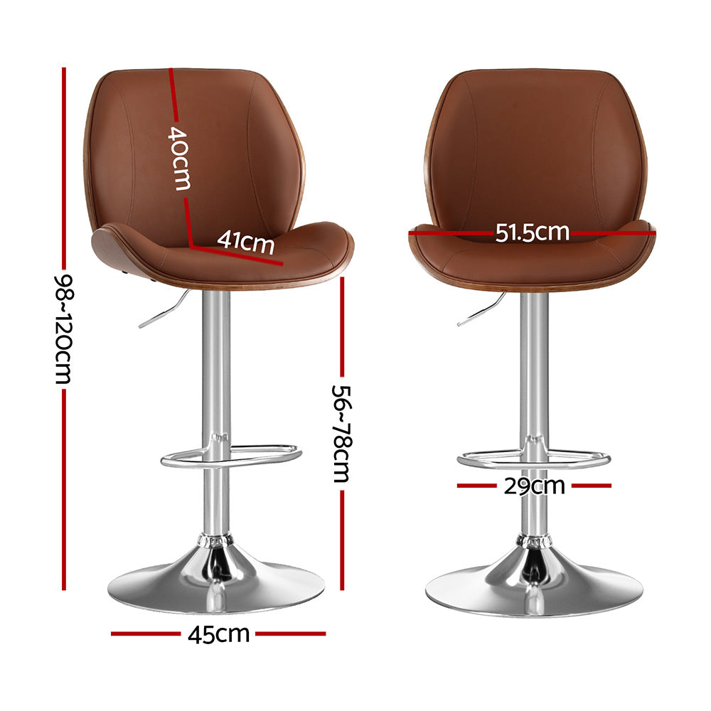 Artiss 1X Bar Stool Bentwood Swivel Adjustable Kitchen Dining Counter Stool Leather Brown-Furniture &gt; Bar Stools &amp; Chairs &gt; Table &amp; Bar Stools-PEROZ Accessories