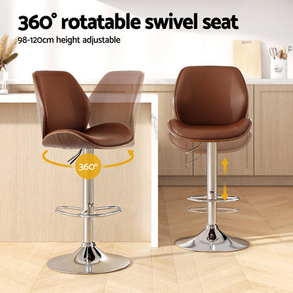 Artiss 1X Bar Stool Bentwood Swivel Adjustable Kitchen Dining Counter Stool Leather Brown-Furniture &gt; Bar Stools &amp; Chairs &gt; Table &amp; Bar Stools-PEROZ Accessories