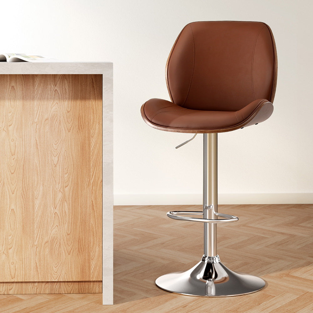 Artiss 1X Bar Stool Bentwood Swivel Adjustable Kitchen Dining Counter Stool Leather Brown-Furniture &gt; Bar Stools &amp; Chairs &gt; Table &amp; Bar Stools-PEROZ Accessories