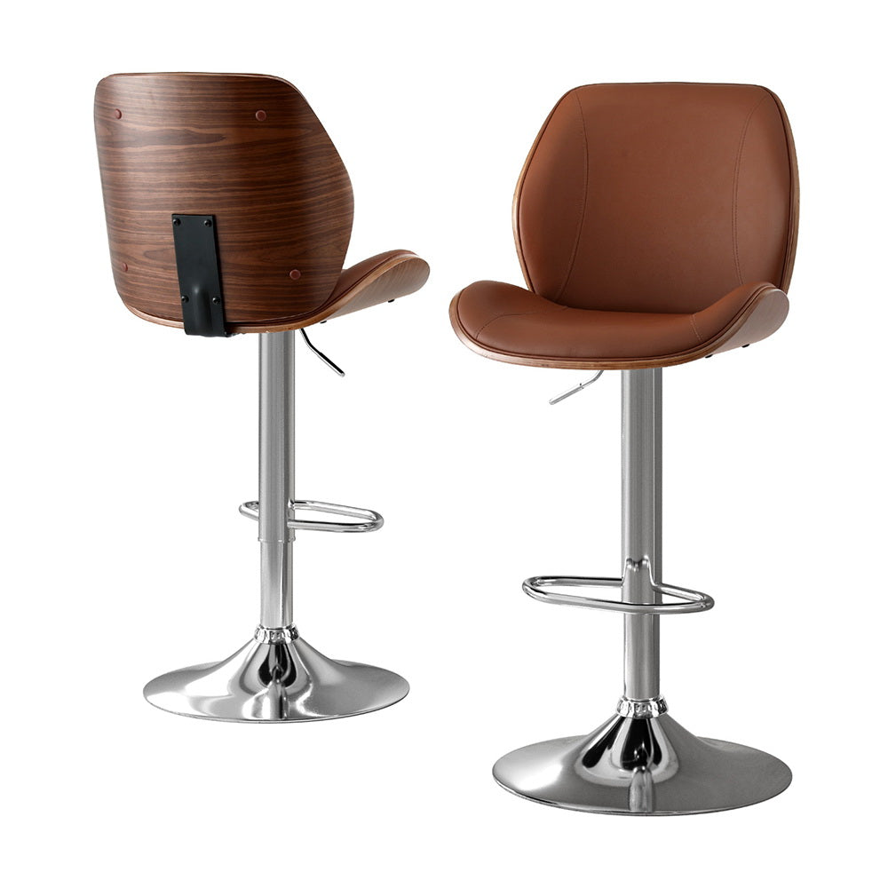 Artiss 2X Bar Stools Bentwood Adjustable Kitchen Counter Chair Leather Brown-Furniture &gt; Bar Stools &amp; Chairs &gt; Table &amp; Bar Stools-PEROZ Accessories