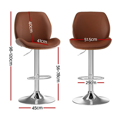 Artiss 2X Bar Stools Bentwood Adjustable Kitchen Counter Chair Leather Brown-Furniture &gt; Bar Stools &amp; Chairs &gt; Table &amp; Bar Stools-PEROZ Accessories