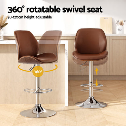 Artiss 2X Bar Stools Bentwood Adjustable Kitchen Counter Chair Leather Brown-Furniture &gt; Bar Stools &amp; Chairs &gt; Table &amp; Bar Stools-PEROZ Accessories