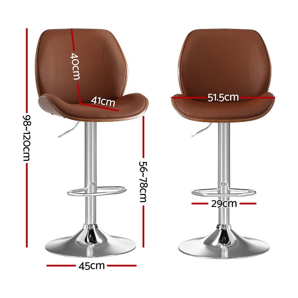 Artiss 3X Bar Stools Bentwood Adjustable Kitchen Counter Chair PU Leather Brown-Furniture > Bar Stools &amp; Chairs > Table &amp; Bar Stools-PEROZ Accessories