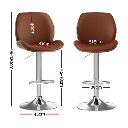 Artiss 3X Bar Stools Bentwood Adjustable Kitchen Counter Chair PU Leather Brown-Furniture > Bar Stools &amp; Chairs > Table &amp; Bar Stools-PEROZ Accessories