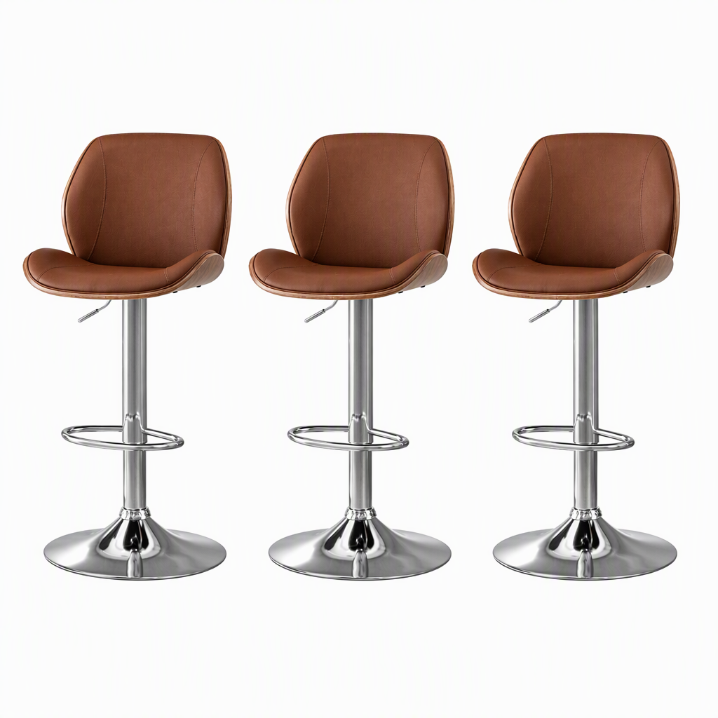 Artiss 3X Bar Stools Bentwood Adjustable Kitchen Counter Chair PU Leather Brown-Furniture > Bar Stools &amp; Chairs > Table &amp; Bar Stools-PEROZ Accessories
