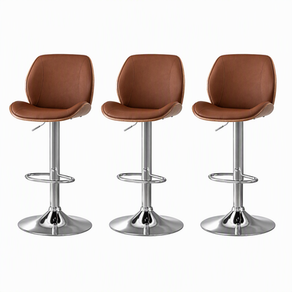 Artiss 3X Bar Stools Bentwood Adjustable Kitchen Counter Chair PU Leather Brown-Furniture > Bar Stools &amp; Chairs > Table &amp; Bar Stools-PEROZ Accessories