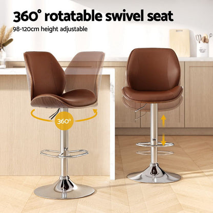 Artiss 3X Bar Stools Bentwood Adjustable Kitchen Counter Chair PU Leather Brown-Furniture > Bar Stools &amp; Chairs > Table &amp; Bar Stools-PEROZ Accessories