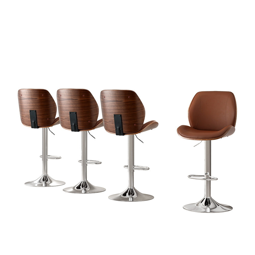 Artiss 4X Bar Stools Bentwood Adjustable Kitchen Counter Chair Leather Brown-Furniture &gt; Bar Stools &amp; Chairs &gt; Table &amp; Bar Stools-PEROZ Accessories