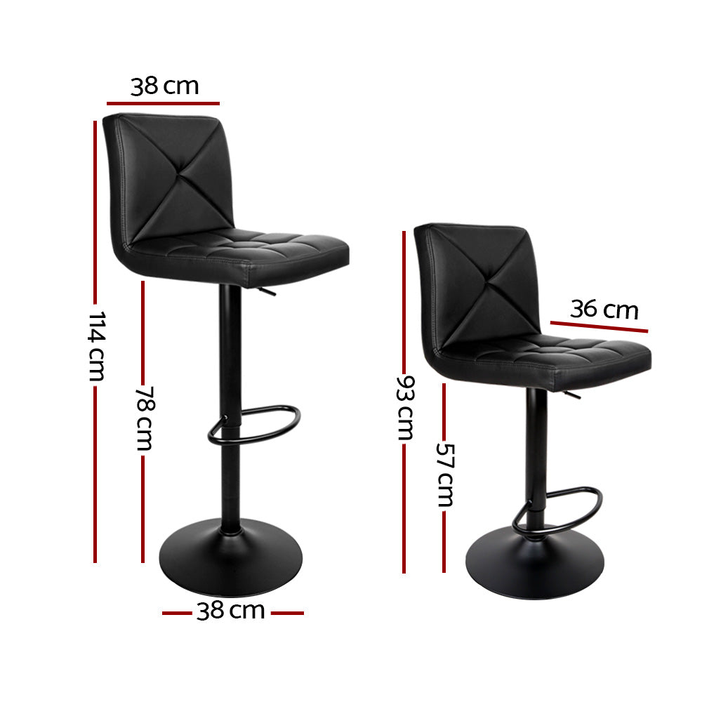 Artiss 2x Bar Stools Kitchen Dining Chairs Gas Lift Stool Leather Black-Furniture &gt; Bar Stools &amp; Chairs-PEROZ Accessories