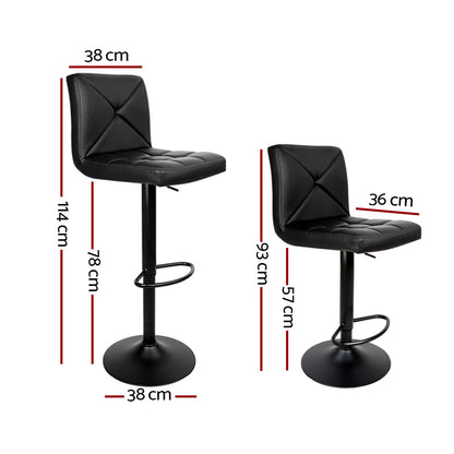 Artiss 2x Bar Stools Kitchen Dining Chairs Gas Lift Stool Leather Black-Furniture &gt; Bar Stools &amp; Chairs-PEROZ Accessories