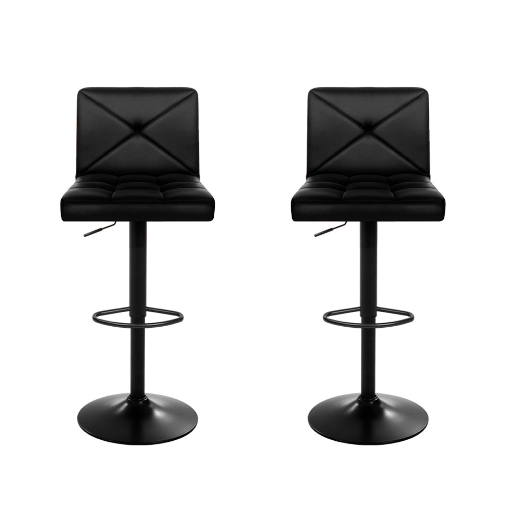 Artiss 2x Bar Stools Kitchen Dining Chairs Gas Lift Stool Leather Black-Furniture &gt; Bar Stools &amp; Chairs-PEROZ Accessories