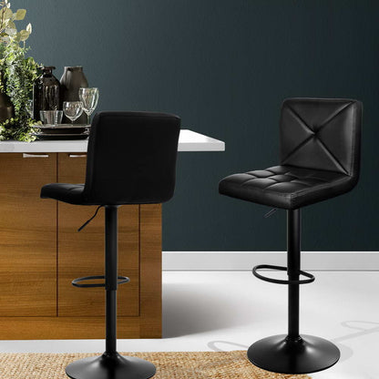 Artiss 2x Bar Stools Kitchen Dining Chairs Gas Lift Stool Leather Black-Furniture &gt; Bar Stools &amp; Chairs-PEROZ Accessories
