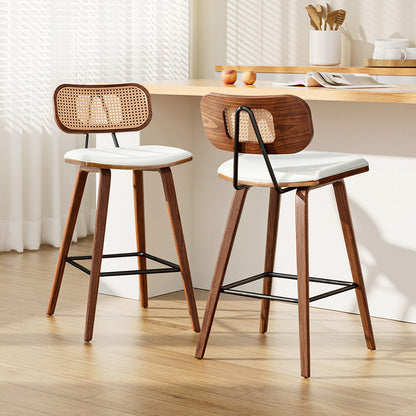 2x Artiss Bar Stools Kitchen Counter Rattan Chairs PU Leather Padding-Furniture &gt; Bar Stools &amp; Chairs &gt; Table &amp; Bar Stools-PEROZ Accessories