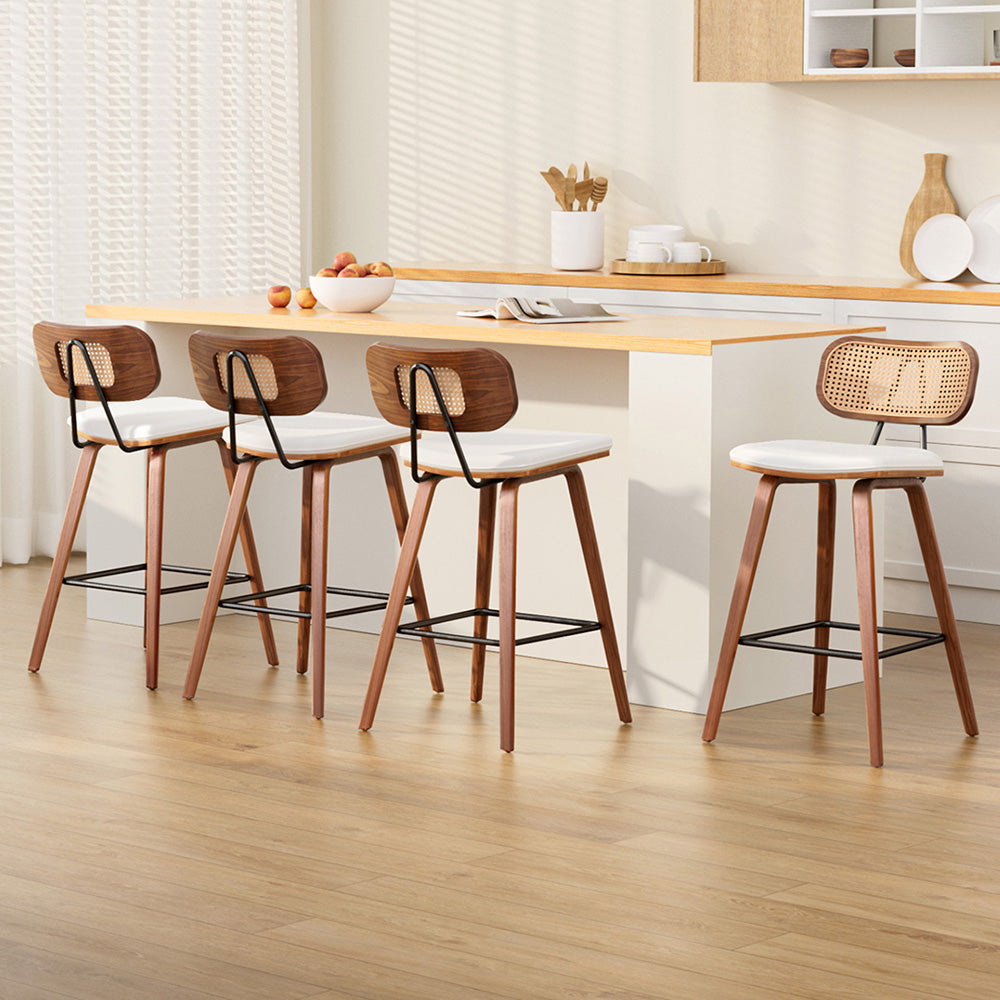 4x Artiss Bar Stools Kitchen Counter Rattan Chairs PU Leather Padding-Furniture &gt; Bar Stools &amp; Chairs &gt; Table &amp; Bar Stools-PEROZ Accessories
