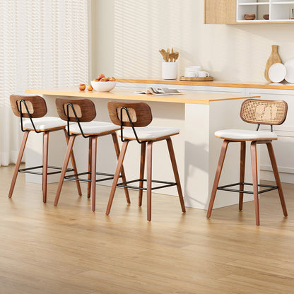 4x Artiss Bar Stools Kitchen Counter Rattan Chairs PU Leather Padding-Furniture &gt; Bar Stools &amp; Chairs &gt; Table &amp; Bar Stools-PEROZ Accessories