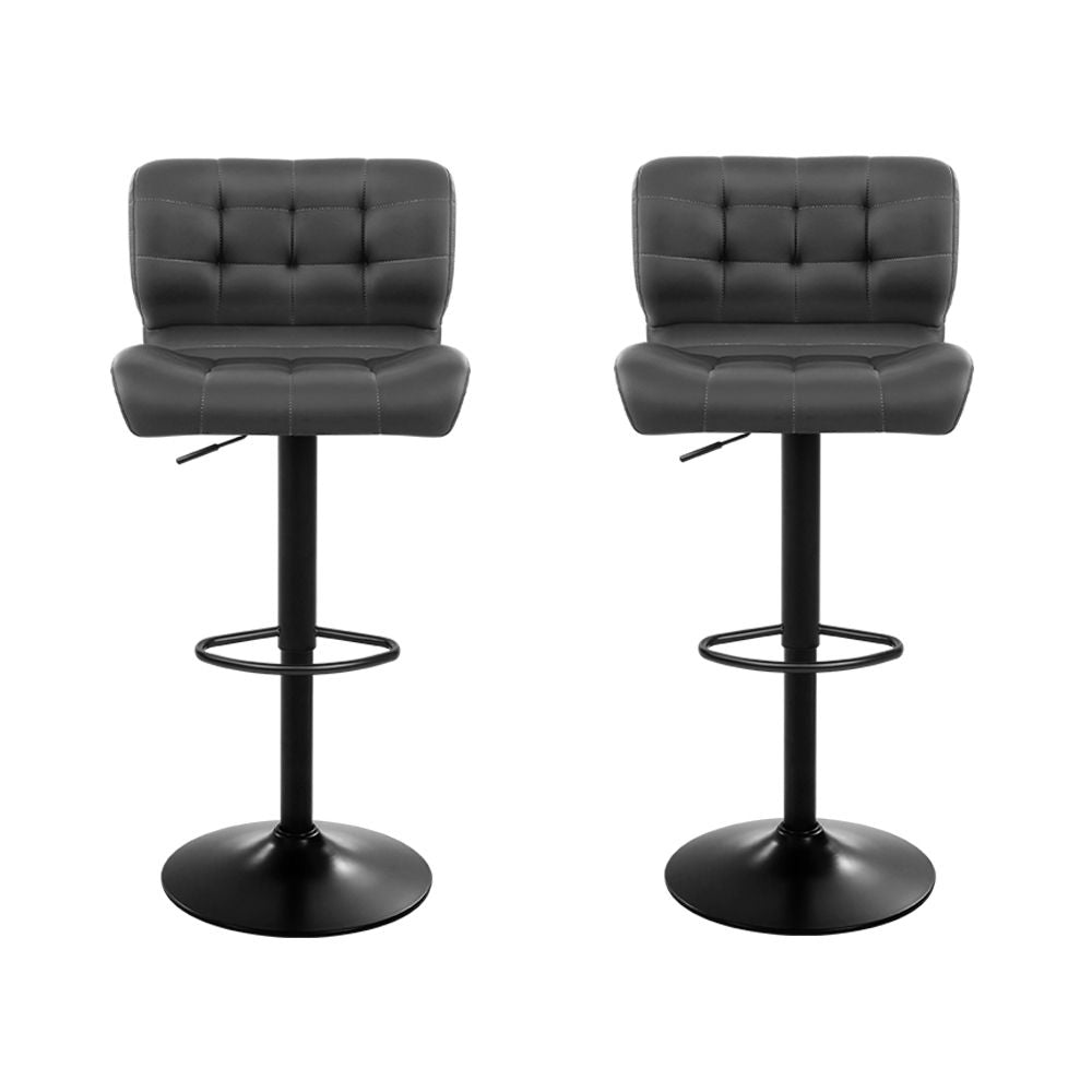 Artiss 2x Bar Stools Gas Lift Leather Padded Grey-Furniture > Bar Stools &amp; Chairs-PEROZ Accessories