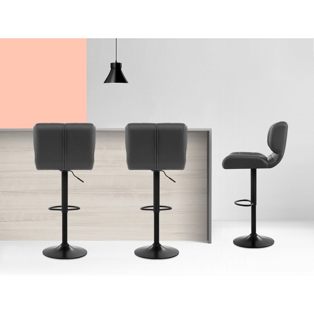 Artiss 2x Bar Stools Gas Lift Leather Padded Grey-Furniture > Bar Stools &amp; Chairs-PEROZ Accessories