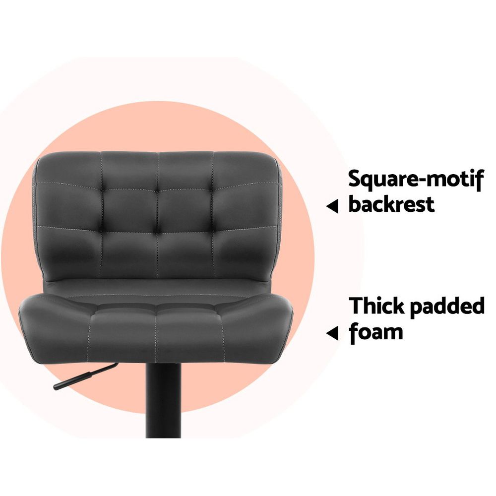 Artiss 2x Bar Stools Gas Lift Leather Padded Grey-Furniture > Bar Stools &amp; Chairs-PEROZ Accessories