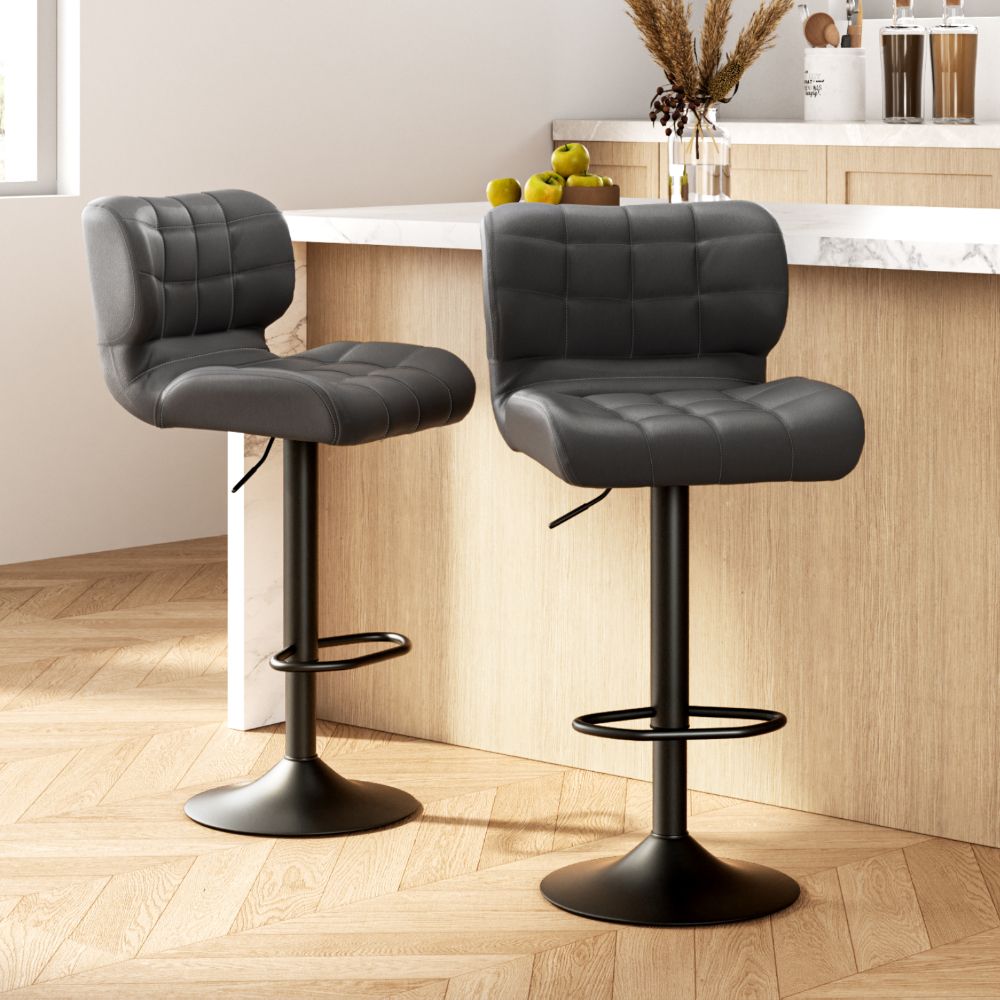 Artiss 2x Bar Stools Gas Lift Leather Padded Grey-Furniture > Bar Stools &amp; Chairs-PEROZ Accessories