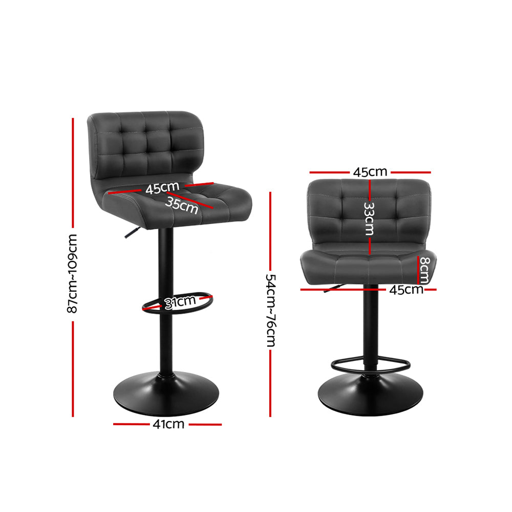 Artiss 2x Bar Stools Gas Lift Leather Padded Grey-Furniture &gt; Bar Stools &amp; Chairs-PEROZ Accessories