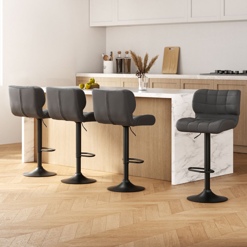 Artiss 4x Bar Stools Gas Lift Leather Padded Grey-Furniture > Bar Stools &amp; Chairs > Massage Chairs-PEROZ Accessories