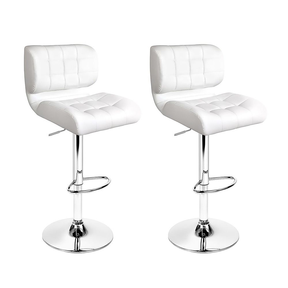 Artiss 2x Bar Stools Gas Lift Leather Padded White-Furniture > Bar Stools &amp; Chairs-PEROZ Accessories