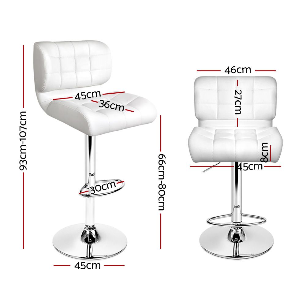 Artiss 2x Bar Stools Gas Lift Leather Padded White-Furniture > Bar Stools &amp; Chairs-PEROZ Accessories