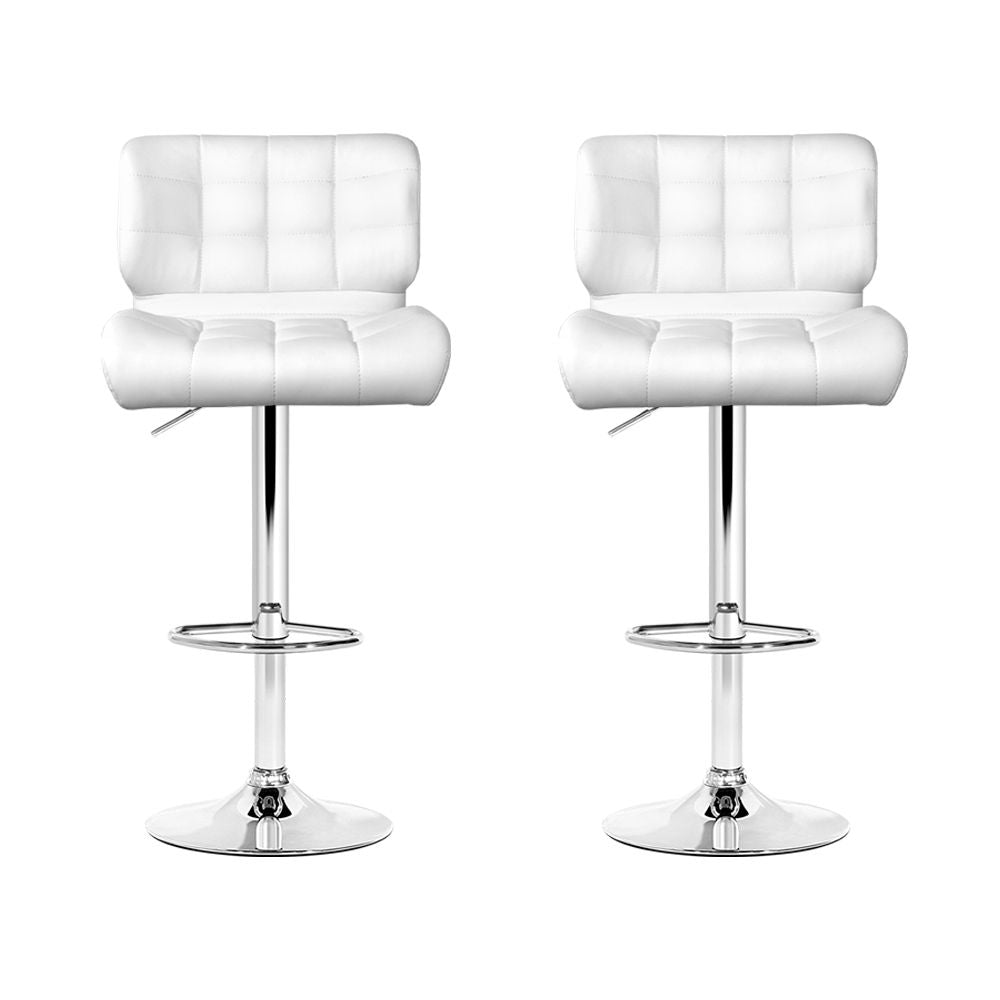 Artiss 2x Bar Stools Gas Lift Leather Padded White-Furniture > Bar Stools &amp; Chairs-PEROZ Accessories